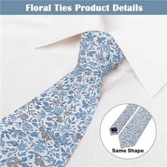 Men Skinny Floral Cotton Tie Slim Wedding Groomsmen Necktie for Formal Events - Picture 2 of 7